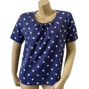 RAFAELLA Womens Petite Size PL Short Sleeve Beaded Polka Dot Smocked Shirt Top